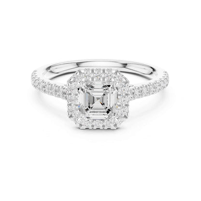 1 Carat Asscher Cut Lab Grown Diamond Halo Engagement Ring