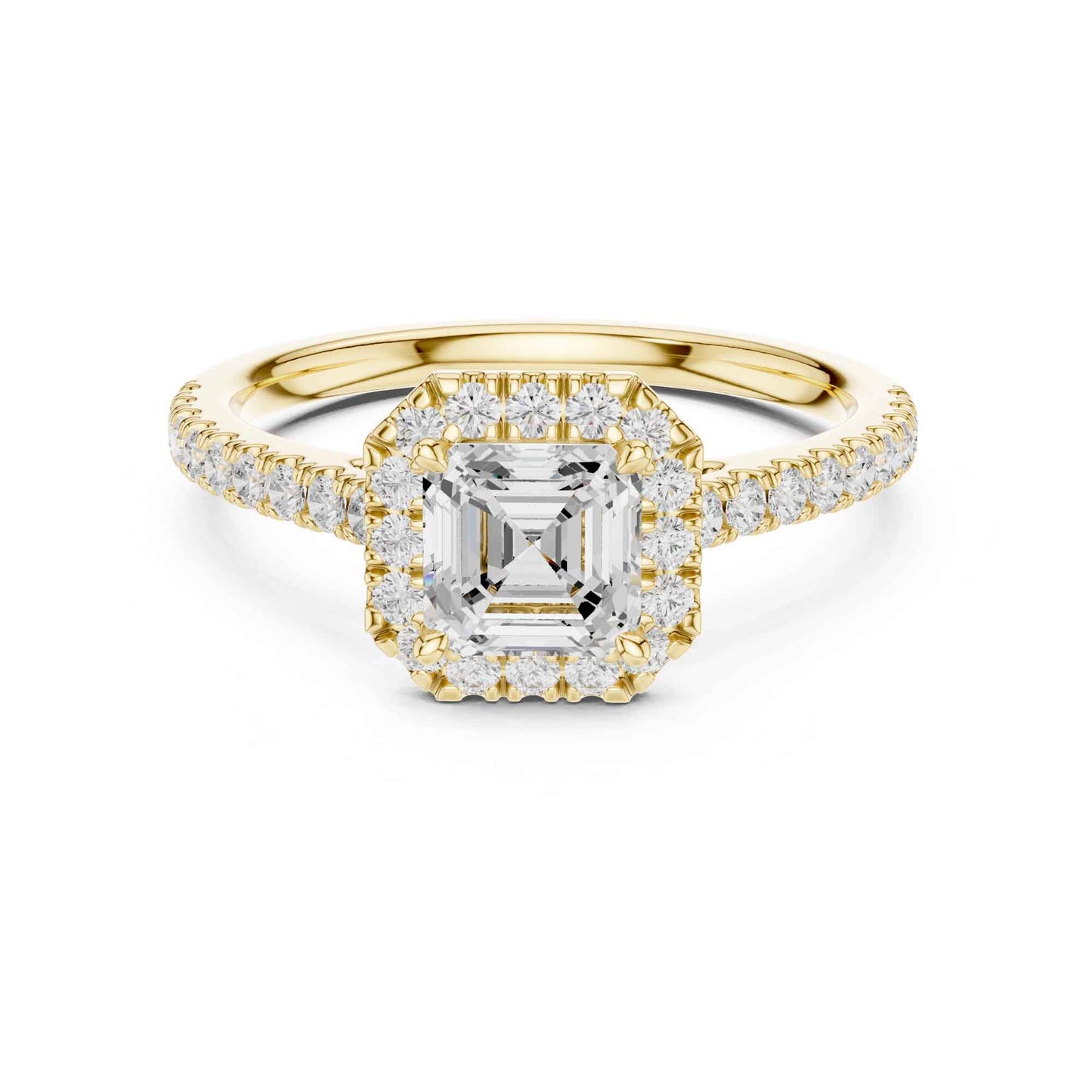 1 Carat Asscher Cut Lab Grown Diamond Halo Engagement Ring