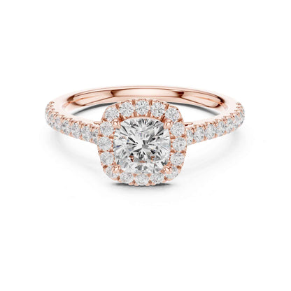 1 Carat Cushion Cut center stone with a halo and pavé band