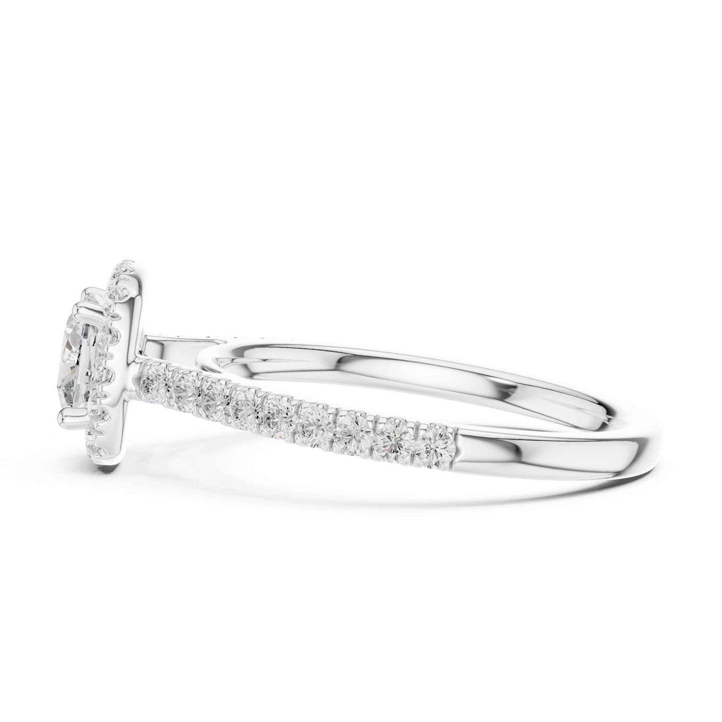 1 Carat Cushion Cut center stone with a halo and pavé band