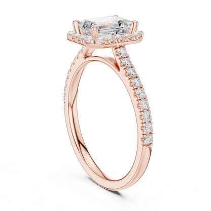 1 Carat Emerald Cut Lab Grown Diamond Halo Engagement Ring