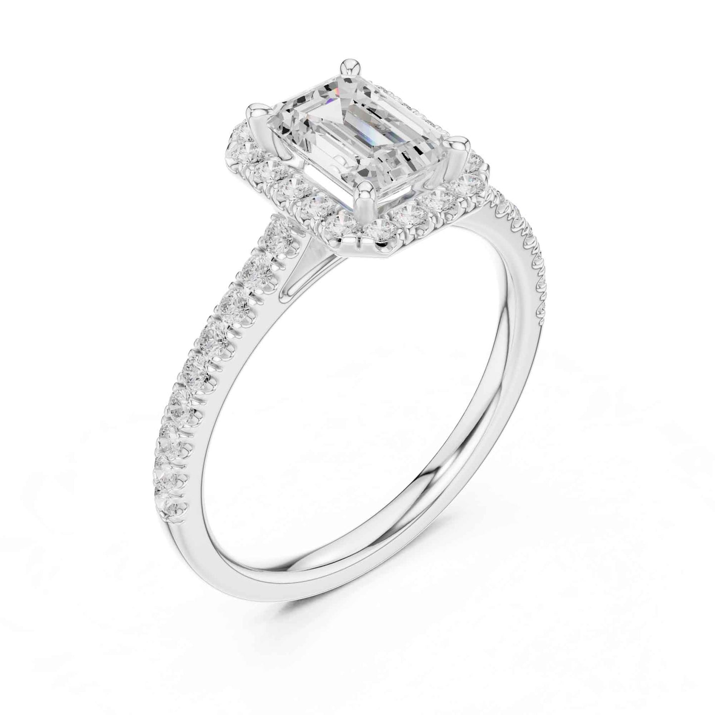 1 Carat Emerald Cut Lab Grown Diamond Halo Engagement Ring