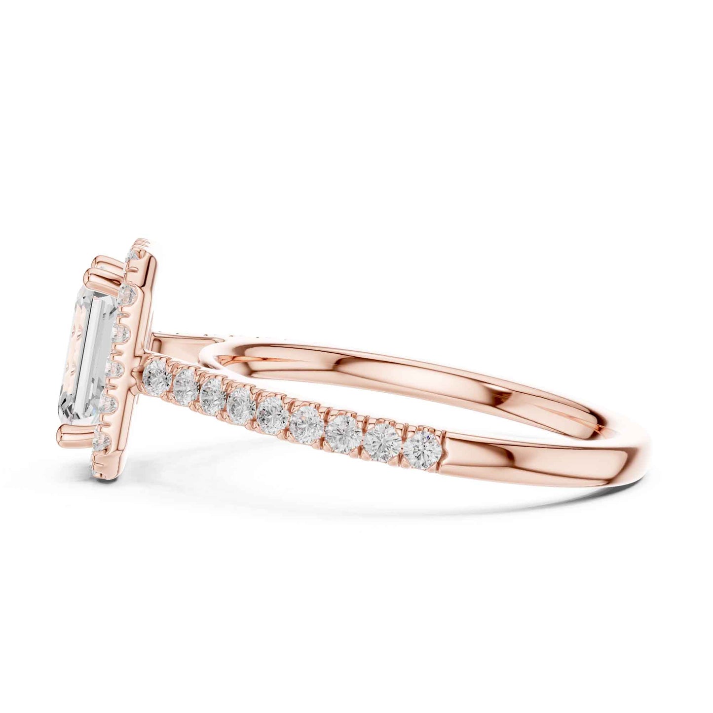 1 Carat Emerald Cut Lab Grown Diamond Halo Engagement Ring