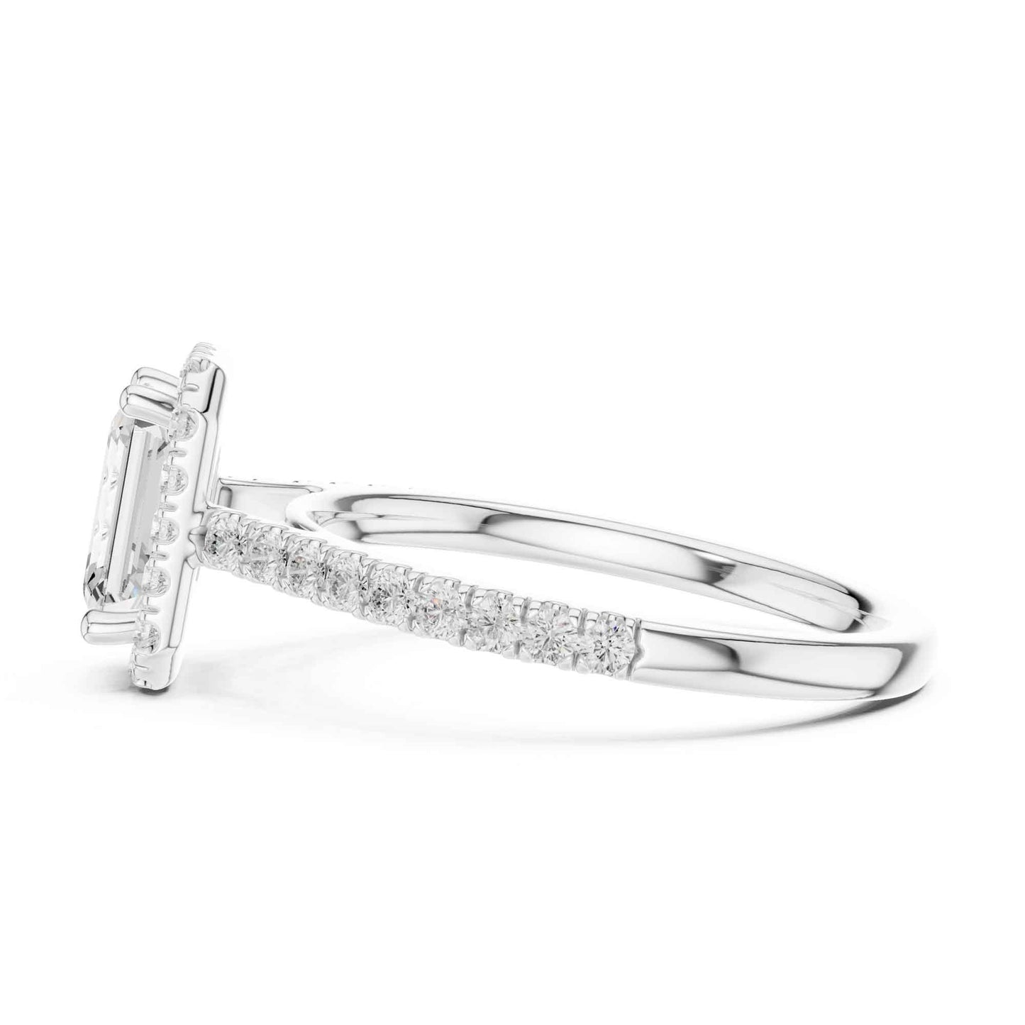 1 Carat Emerald Cut Lab Grown Diamond Halo Engagement Ring