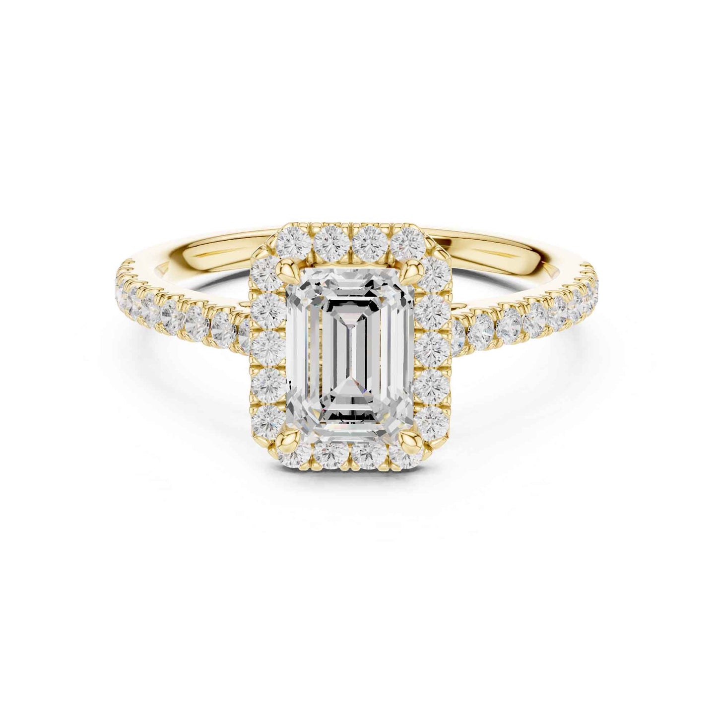 1 Carat Emerald Cut Lab Grown Diamond Halo Engagement Ring