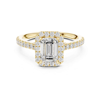 1 Carat Emerald Cut Lab Grown Diamond Halo Engagement Ring