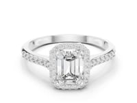 1 Carat Emerald Cut Lab Grown Diamond Halo Engagement Ring with Pavé Band