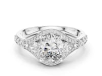 1 Carat Oval Lab Grown Diamond Engagement Ring with Curved Halo and Side Stones