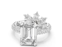 4 Carat Emerald-Cut Diamond Engagement Ring with Floral Accent and Pavé Band