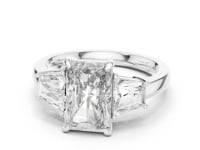 3 Carat Radiant Cut Lab Grown Diamond Three Stone Engagement Ring with Trapezoid Side Stones