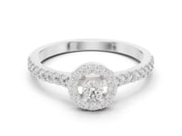 Round Halo Diamond Engagement Ring with Pavé Band