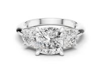 2.5 Carat Cushion Cut Diamond Three-Stone Engagement Ring with Round Side Stones