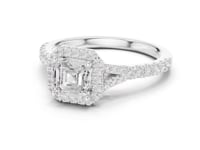1 Carat Asscher Cut Diamond Halo Engagement Ring with Pavé Band