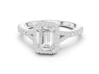 1 Carat Emerald Cut Diamond Halo Engagement Ring with Pavé Band