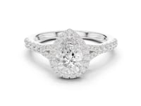 1 Carat Pear Diamond Engagement Ring with Cushion Halo and Diamond-Set Band