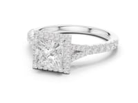 1 Carat Princess Cut Engagement Ring with Cushion Halo and Diamond-Set Band