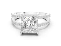 3 Carat Princess Cut Lab Grown Diamond Engagement Ring with Pavé Band