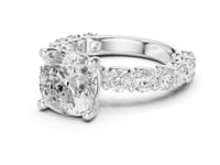 4 Carat Cushion Cut Lab Grown Diamond Engagement Ring in Classic Pavé Style